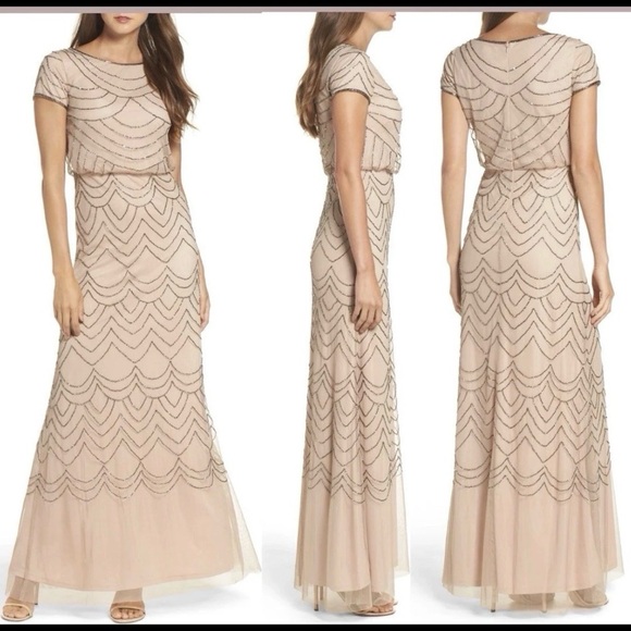 Adrianna Papell Dresses & Skirts - Adrianna Papell Blush Pink Beaded Tulle Gown Embellished Formal Dress 6